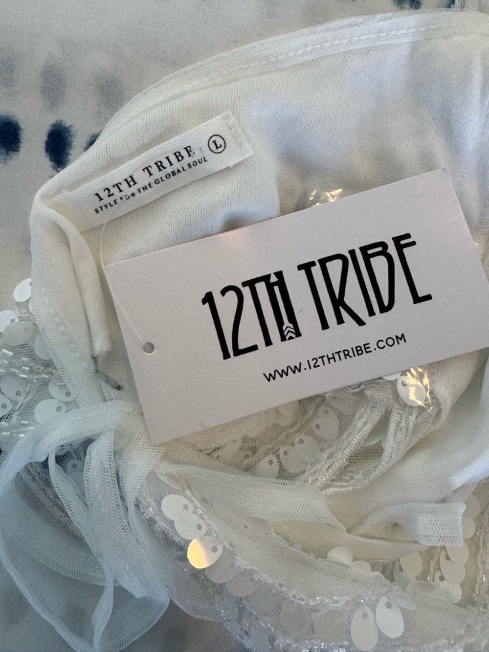 12th Tribe Cleo White Sequin Halter Tie Top - Size L - Picture 8 of 10